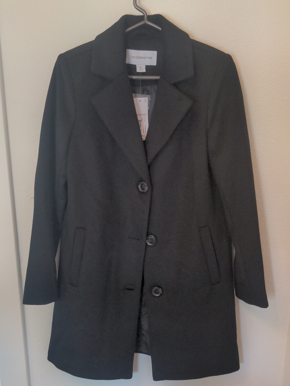 Liz Claiborne Black Single-Breasted Pea Coat XS NWT
